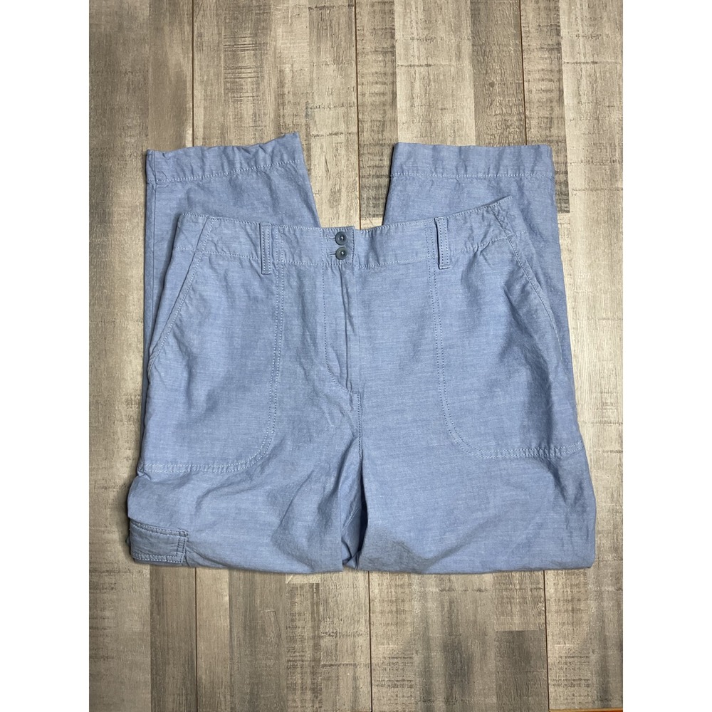 Talbots Supersoft Cargo Pants Womens 8 Light Blue Cotton Cropped Elastic Back
